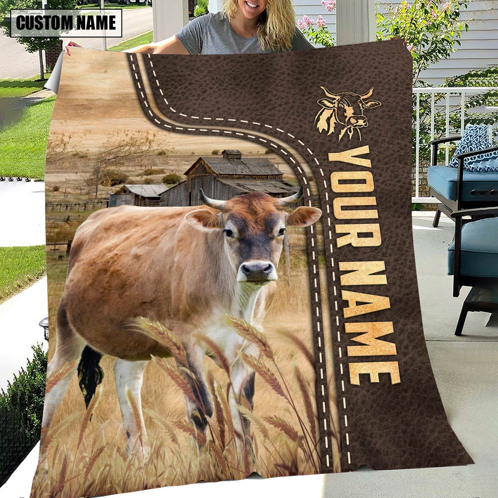 Personalized Name Brown Swiss Leather Pattern Blanket, Farm Blanket, Farm Animal Blanket