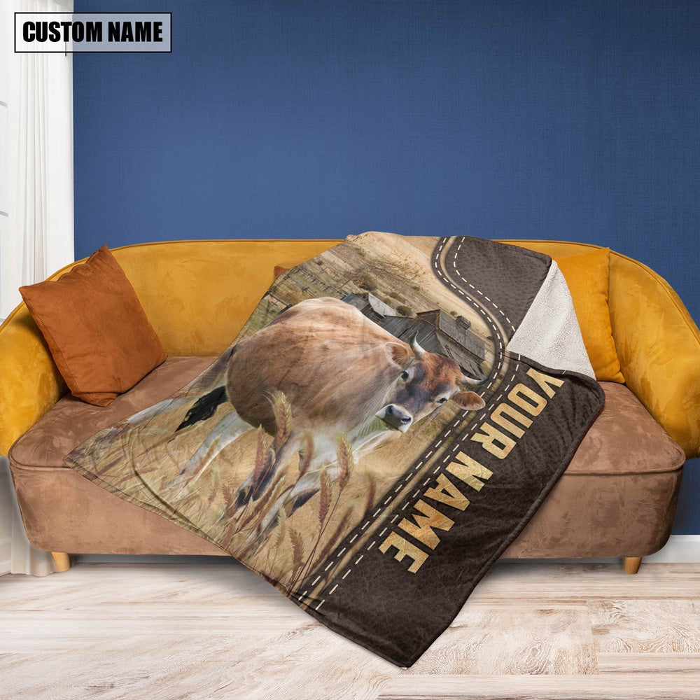 Personalized Name Brown Swiss Leather Pattern Blanket, Farm Blanket, Farm Animal Blanket