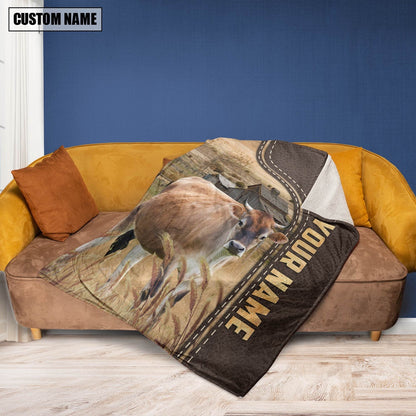 Personalized Name Brown Swiss Leather Pattern Blanket, Farm Blanket, Farm Animal Blanket