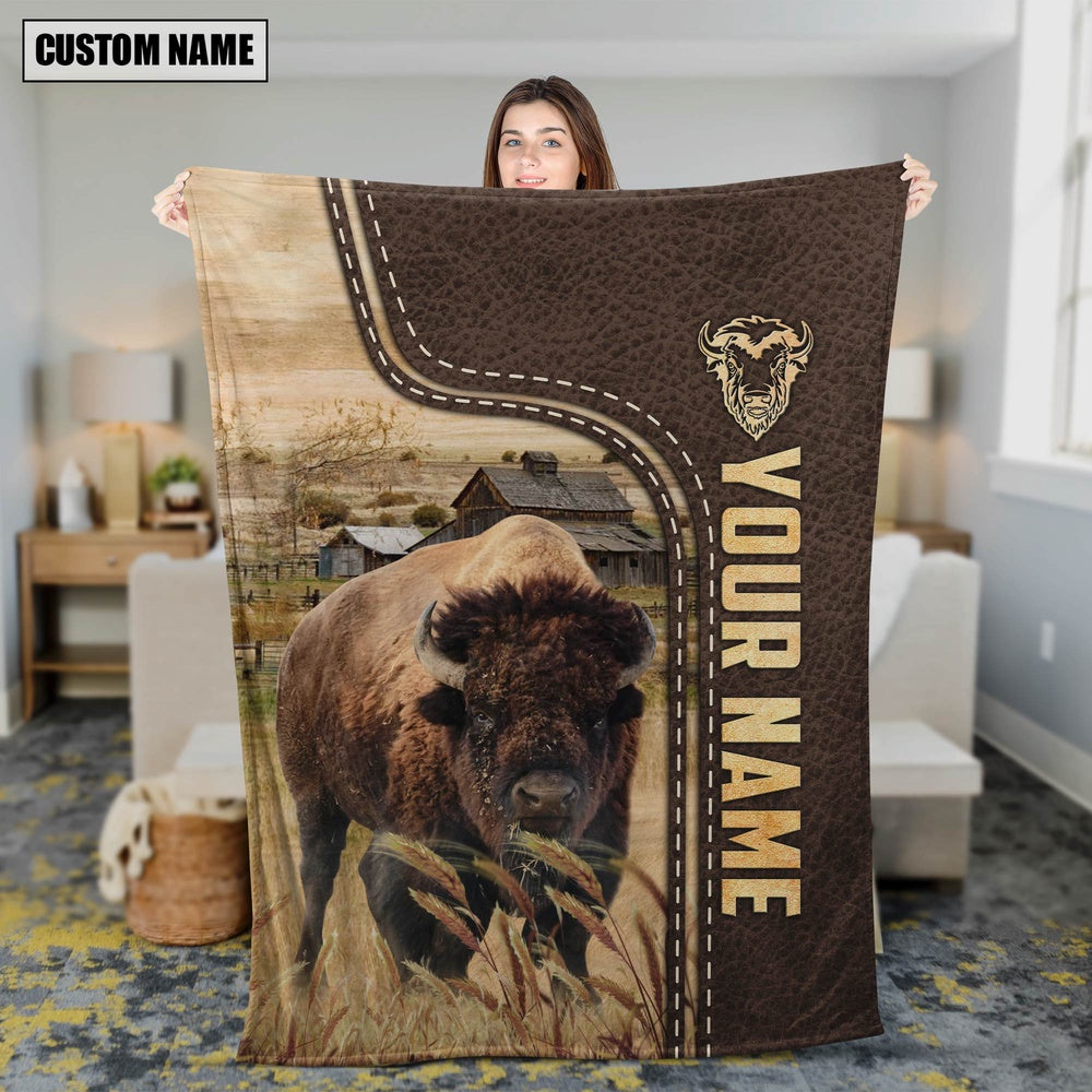 Personalized Name Buffalo Leather Pattern Blanket, Farm Blanket, Farm Animal Blanket