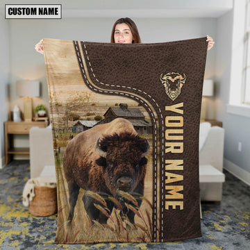 Personalized Name Buffalo Leather Pattern Blanket, Farm Blanket, Farm Animal Blanket