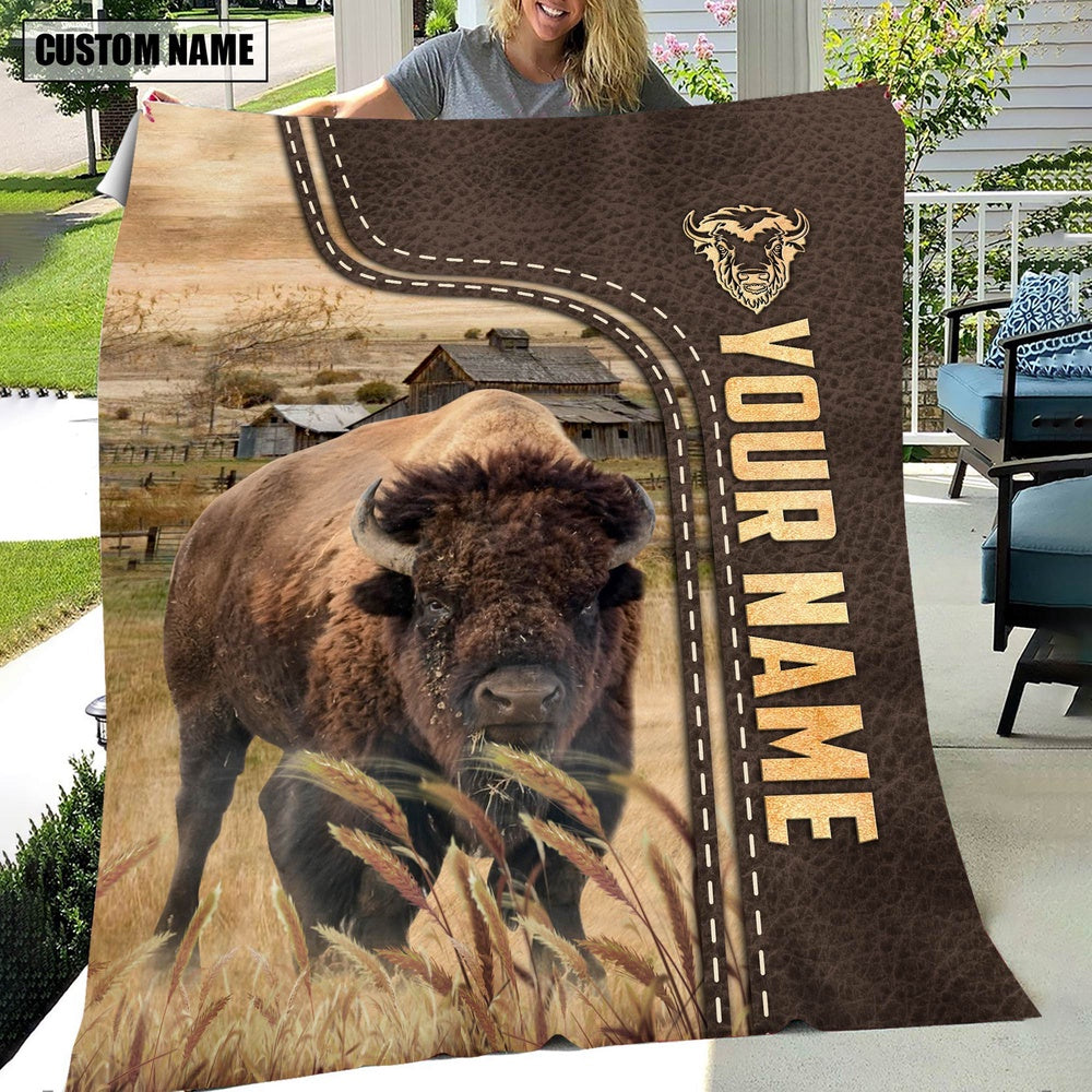 Personalized Name Buffalo Leather Pattern Blanket, Farm Blanket, Farm Animal Blanket