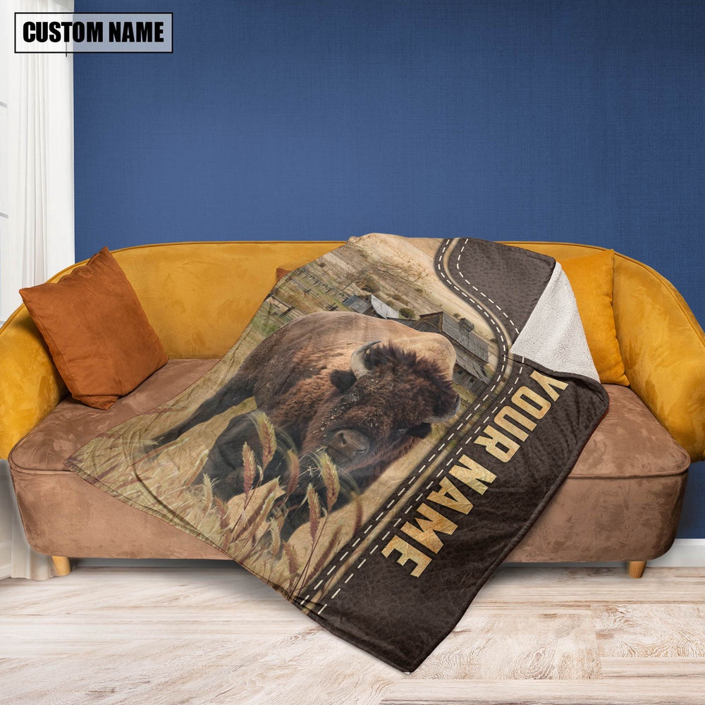 Personalized Name Buffalo Leather Pattern Blanket, Farm Blanket, Farm Animal Blanket