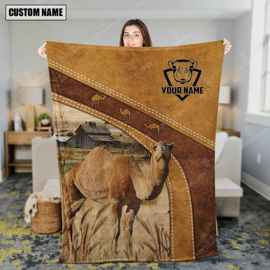Personalized Name Camels Brownie Background Blanket, Farm Blanket, Farm Animal Blanket