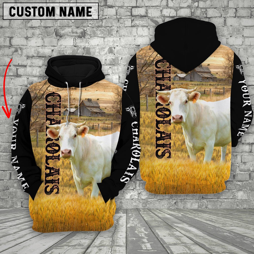 Personalized Name Charolais Cattle On The Farm All Over Printed 3D Hoodie, Farmer Hoodie, Custom Farm Shirts, Farmer T Shirt