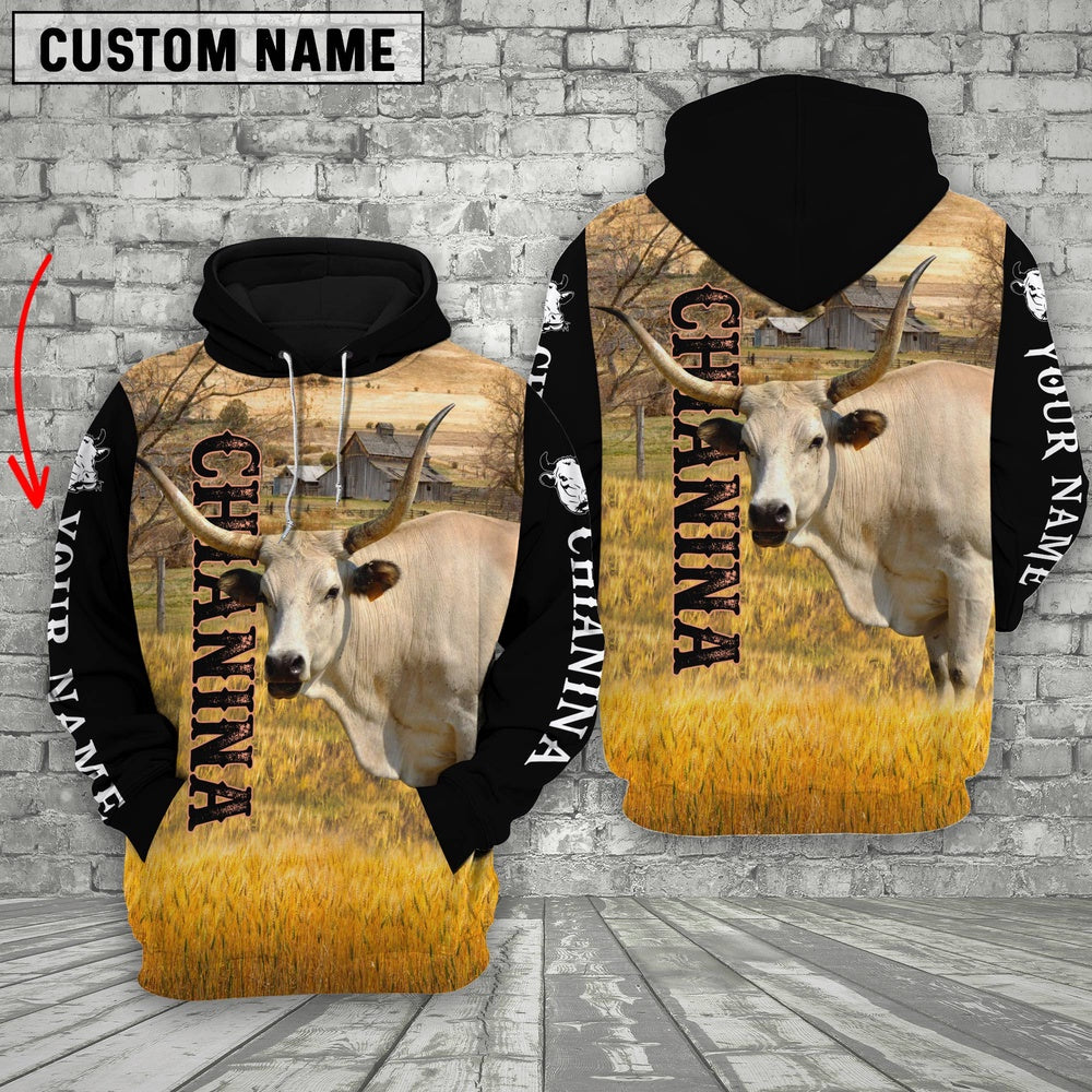 Personalized Name Chianina Cattle On The Farm All Over Printed 3D Hoodie, Farmer Hoodie, Custom Farm Shirts, Farmer T Shirt