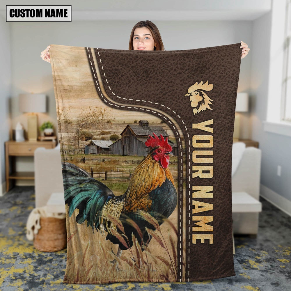 Personalized Name Chicken Leather Pattern Blanket, Farm Blanket, Farm Animal Blanket