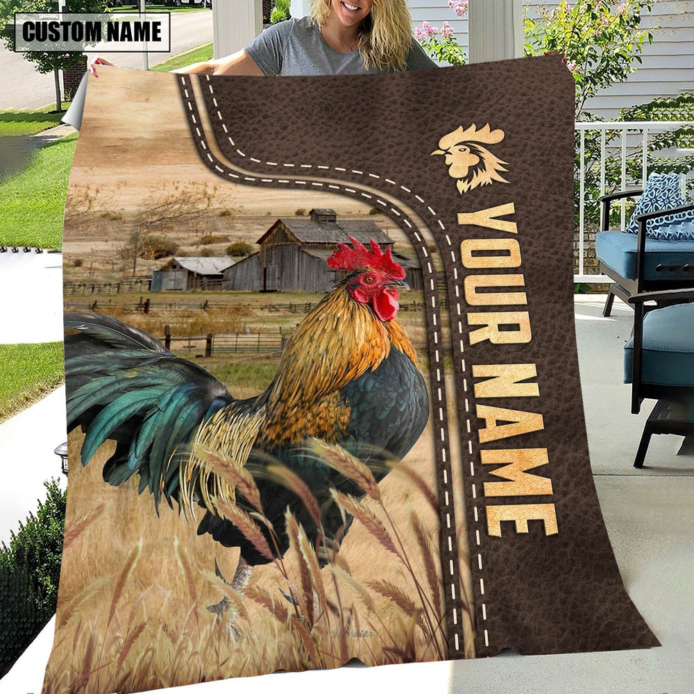 Personalized Name Chicken Leather Pattern Blanket, Farm Blanket, Farm Animal Blanket