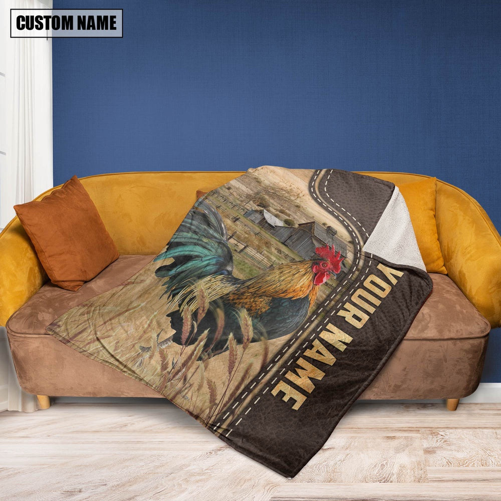 Personalized Name Chicken Leather Pattern Blanket, Farm Blanket, Farm Animal Blanket