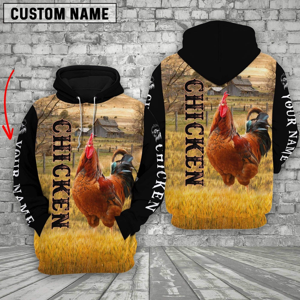 Personalized Name Chicken On The Farm All Over Printed 3D Hoodie, Farmer Hoodie, Custom Farm Shirts, Farmer T Shirt
