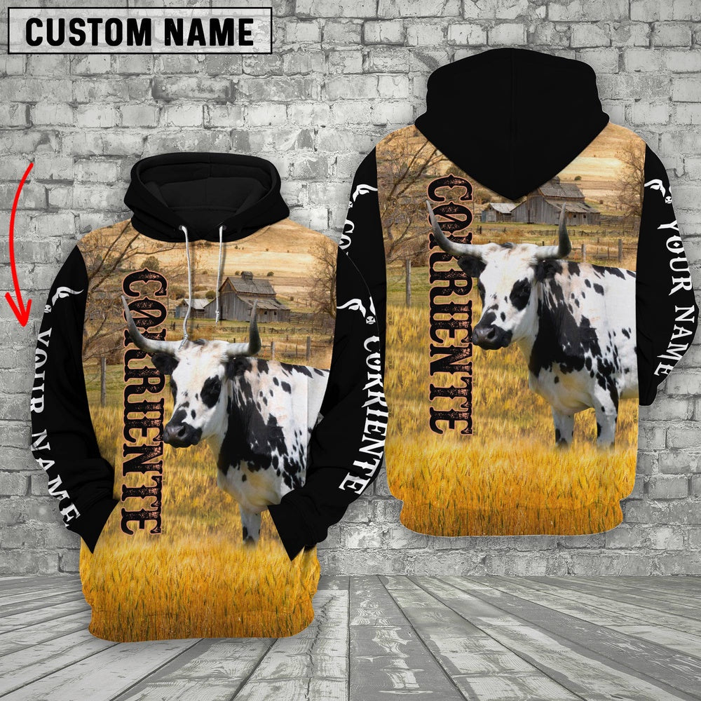 Personalized Name Corriente Cattle On The Farm All Over Printed 3D Hoodie, Farmer Hoodie, Custom Farm Shirts, Farmer T Shirt