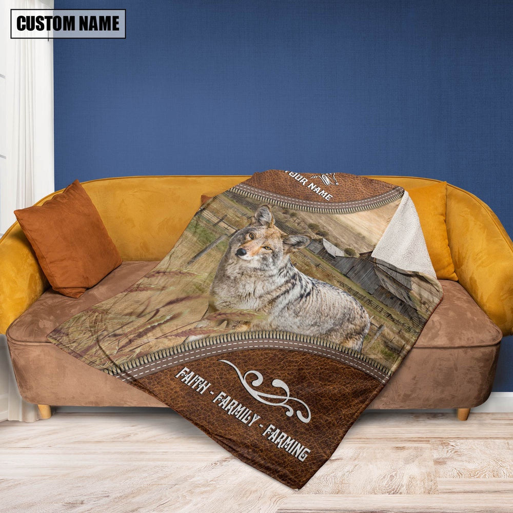 Personalized Name Coyotes Faith Family Farming Blanket, Farm Blanket, Farm Animal Blanket