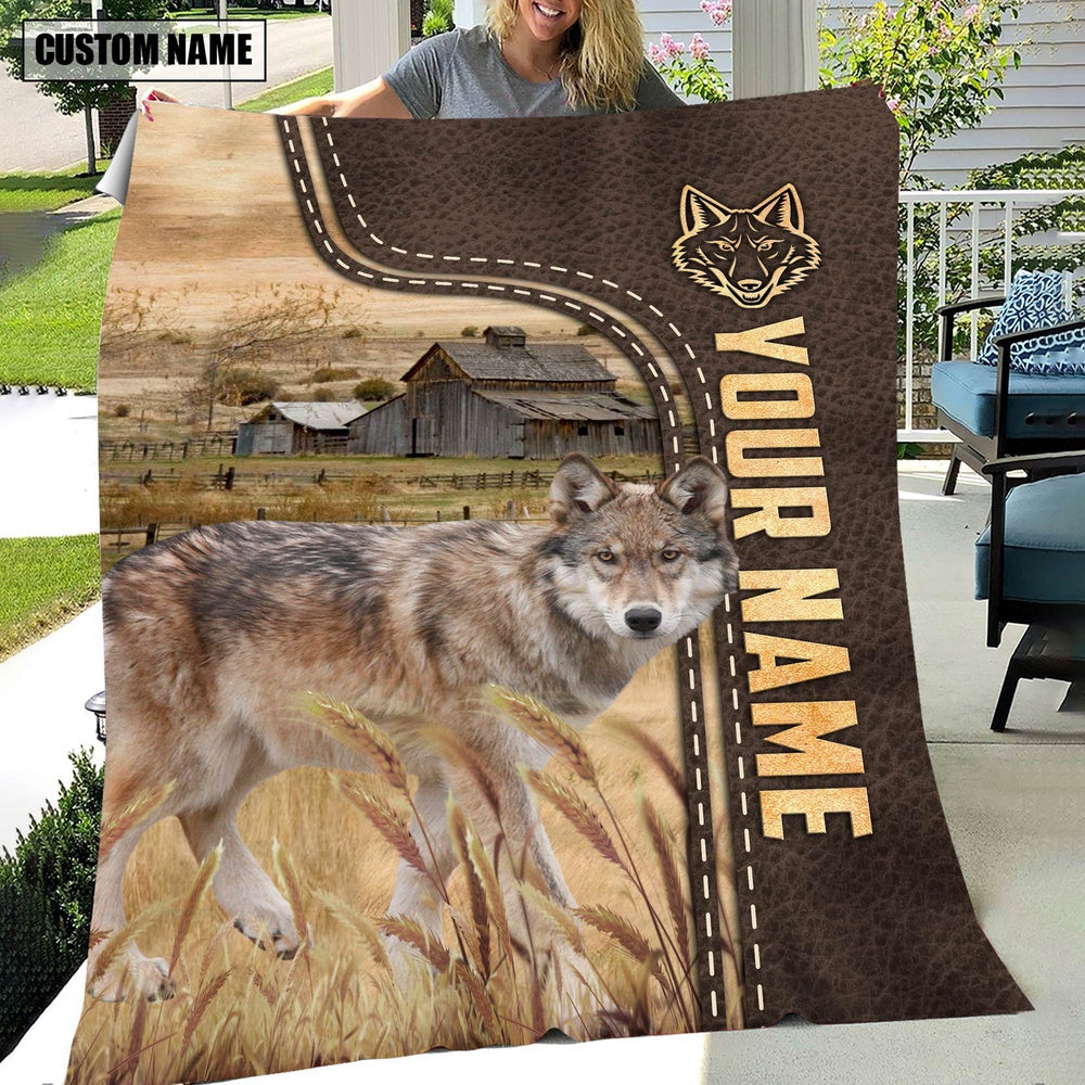 Personalized Name Coyotes Leather Pattern Blanket, Farm Blanket, Farm Animal Blanket