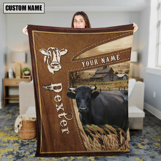 Personalized Name Dexter Farm Leather Brown Blanket, Farm Blanket, Farm Animal Blanket