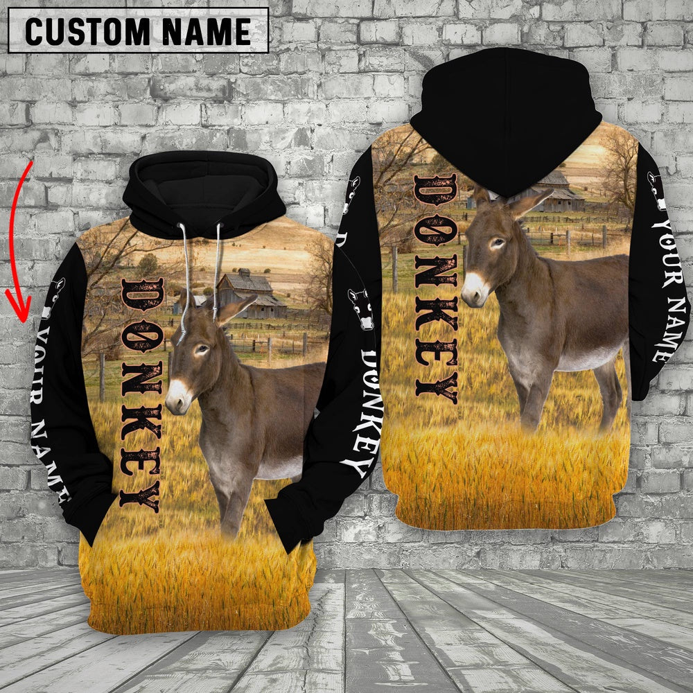 Personalized Name Donkey On The Farm All Over Printed 3D Hoodie, Farmer Hoodie, Custom Farm Shirts, Farmer T Shirt