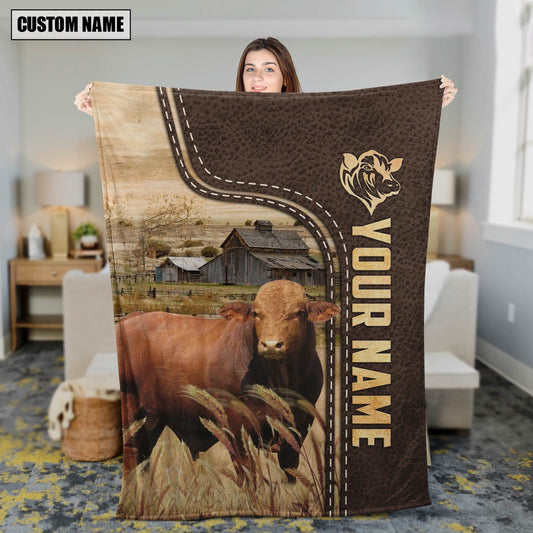 Personalized Name Droughtmaster Leather Pattern Blanket, Farm Blanket, Farm Animal Blanket