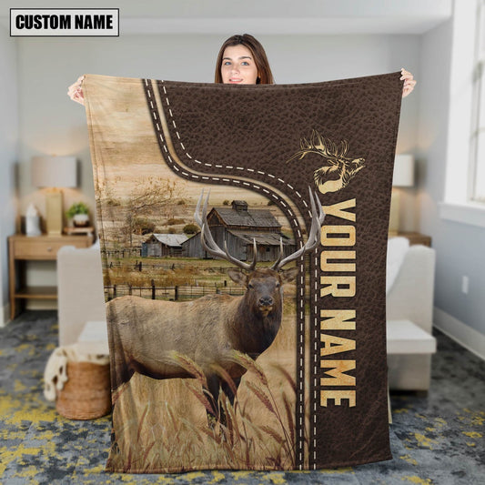 Personalized Name Elk Leather Pattern Blanket, Farm Blanket, Farm Animal Blanket