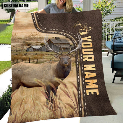 Personalized Name Elk Leather Pattern Blanket, Farm Blanket, Farm Animal Blanket