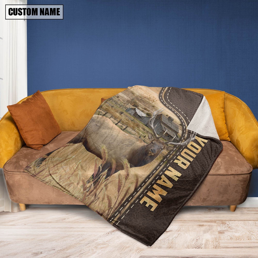 Personalized Name Elk Leather Pattern Blanket, Farm Blanket, Farm Animal Blanket