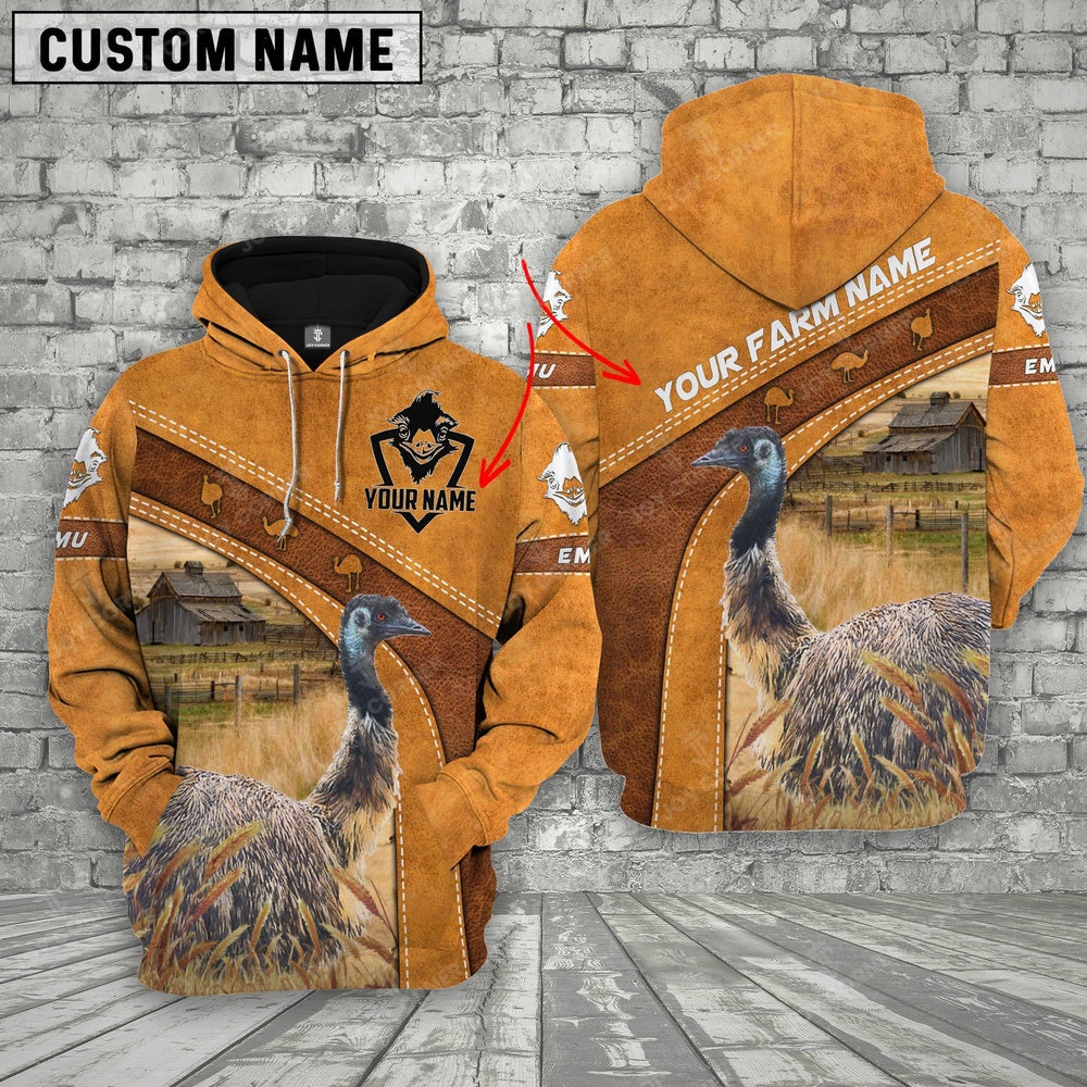 Personalized Name Farm 3D Emu Hoodie, Farmer Hoodie, Custom Farm Shirts, Farmer T Shirt