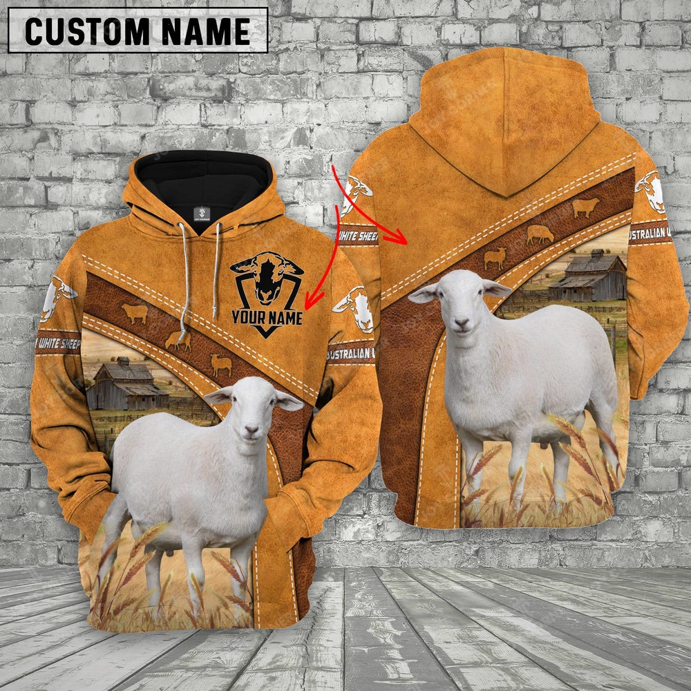 Personalized Name Farm Australian White Sheep 3D Hoodie, Farmer Hoodie, Custom Farm Shirts, Farmer T Shirt