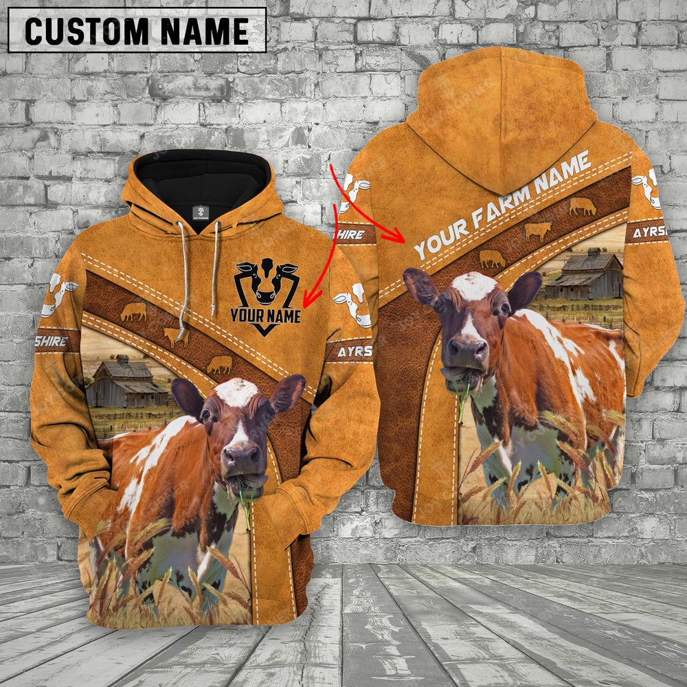 Personalized Name Farm Ayrshire Cattle 3D Hoodie, Farmer Hoodie, Custom Farm Shirts, Farmer T Shirt