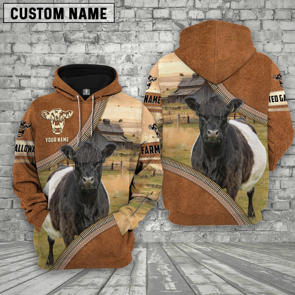 Personalized Name Farm Belted Galloway Cattle Light Brown Hoodie, Farmer Hoodie, Custom Farm Shirts, Farmer T Shirt