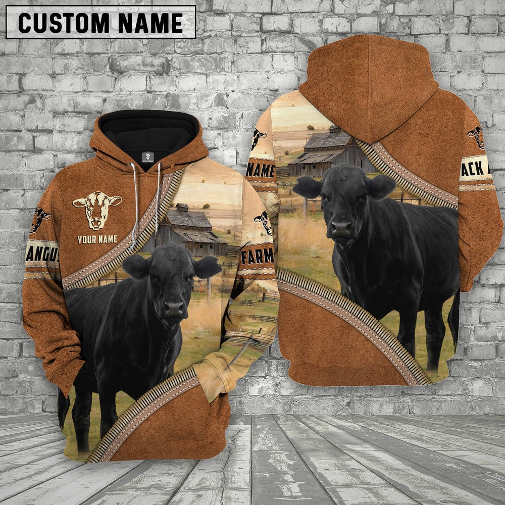 Personalized Name Farm Black Angus Cattle Light Brown Hoodie, Farmer Hoodie, Custom Farm Shirts, Farmer T Shirt