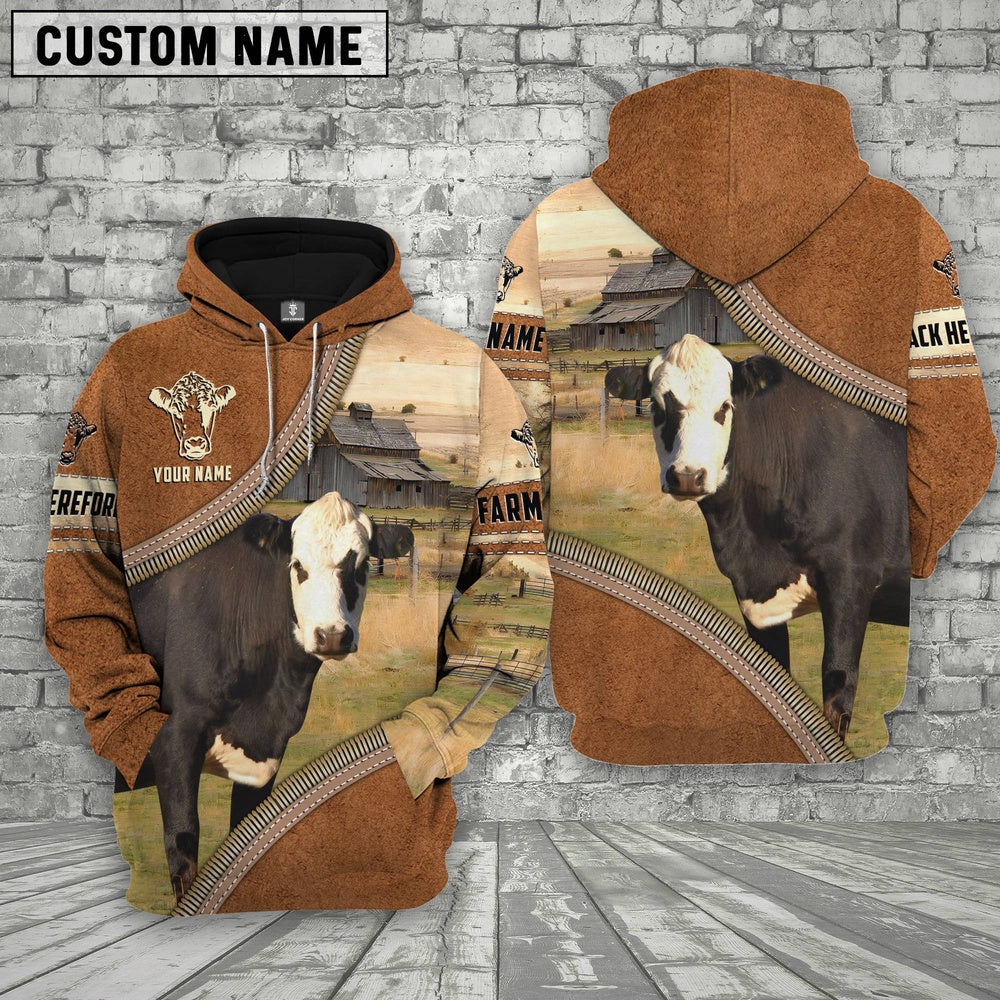 Personalized Name Farm Black Hereford Cattle Light Brown Hoodie, Farmer Hoodie, Custom Farm Shirts, Farmer T Shirt