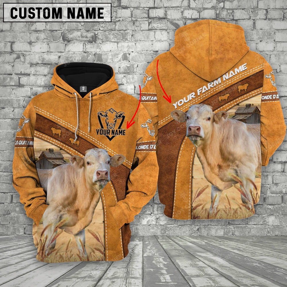 Personalized Name Farm Blonde d'Aquitaine Cattle Hoodie TT, Farmer Hoodie, Custom Farm Shirts, Farmer T Shirt