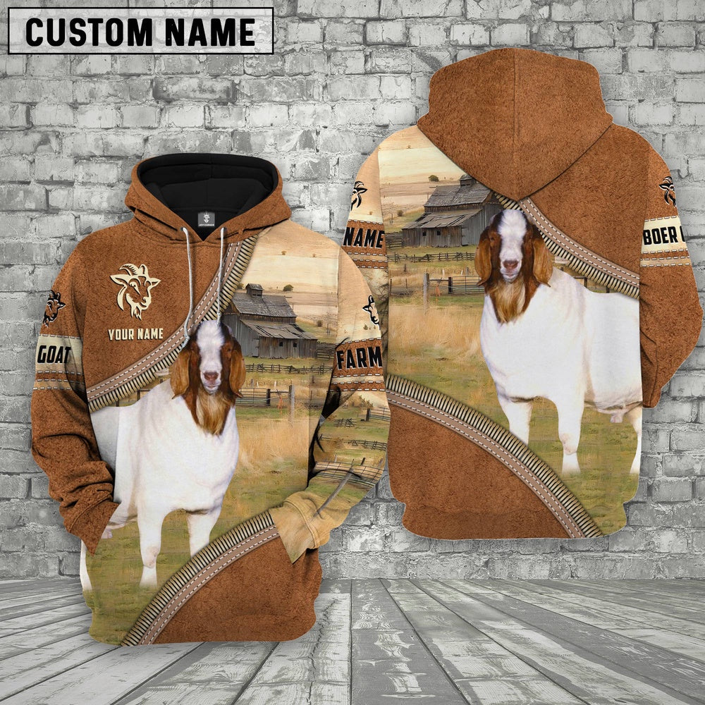 Personalized Name Farm Boer Goat Cattle Light Brown Hoodie, Farmer Hoodie, Custom Farm Shirts, Farmer T Shirt