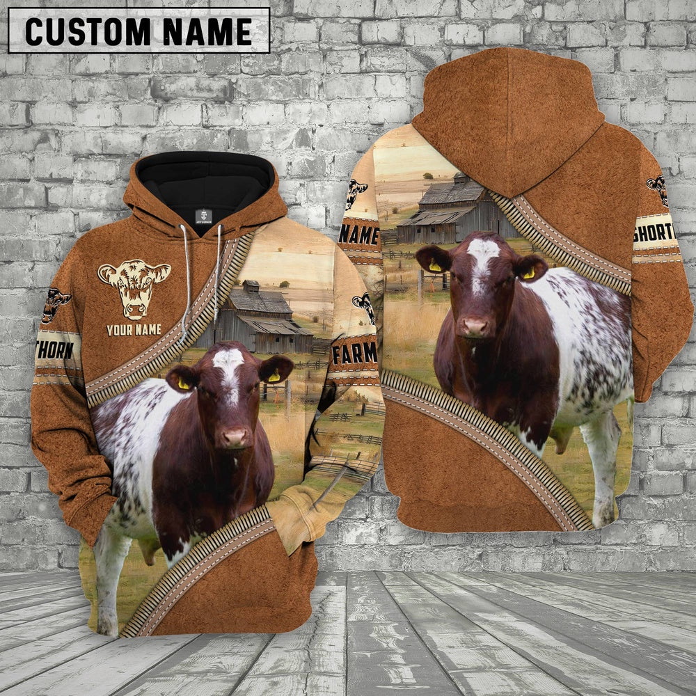 Personalized Name Farm Shorthorn Cattle Light Brown Hoodie, Farmer Hoodie, Custom Farm Shirts, Farmer T Shirt
