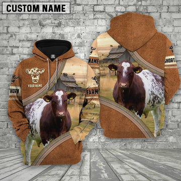 Personalized Name Farm Shorthorn Cattle Light Brown Hoodie, Farmer Hoodie, Custom Farm Shirts, Farmer T Shirt