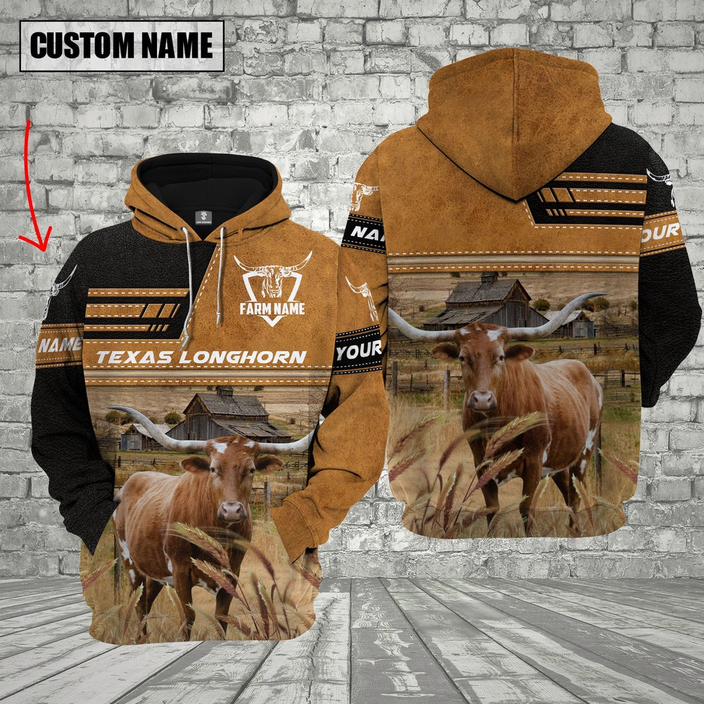 Personalized Name Farm Texas Longhorn Cattle Hoodie VT5, Farmer Hoodie, Custom Farm Shirts, Farmer T Shirt