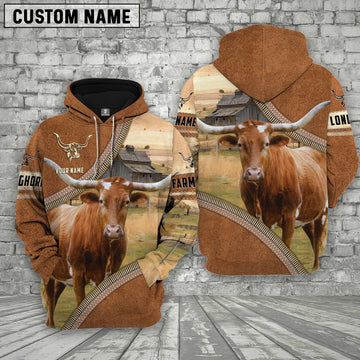 Personalized Name Farm Texas Longhorn Cattle Light Brown Hoodie, Farmer Hoodie, Custom Farm Shirts, Farmer T Shirt