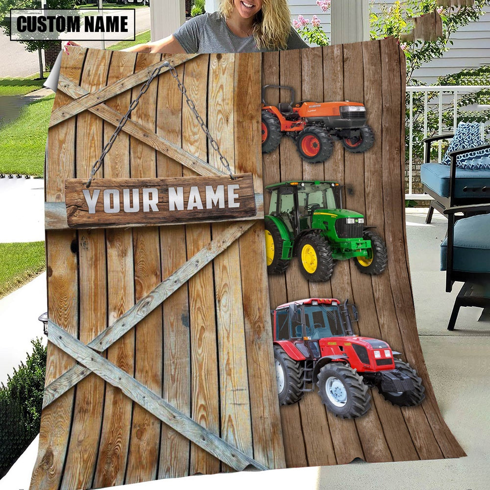 Personalized Name Farm Tractor Barn Blanket, Farm Blanket, Farm Animal Blanket