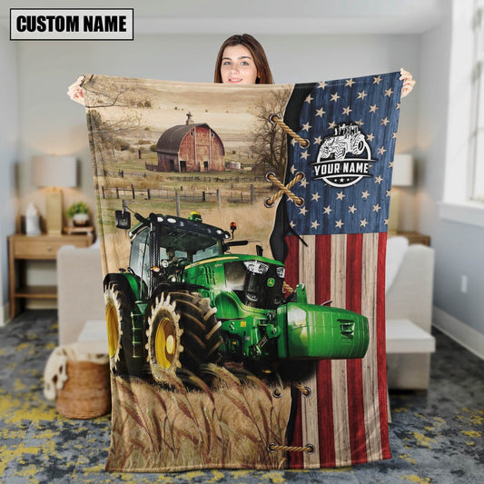 Personalized Name Farm Tractor Flag Vintage Blanket, Farm Blanket, Farm Animal Blanket