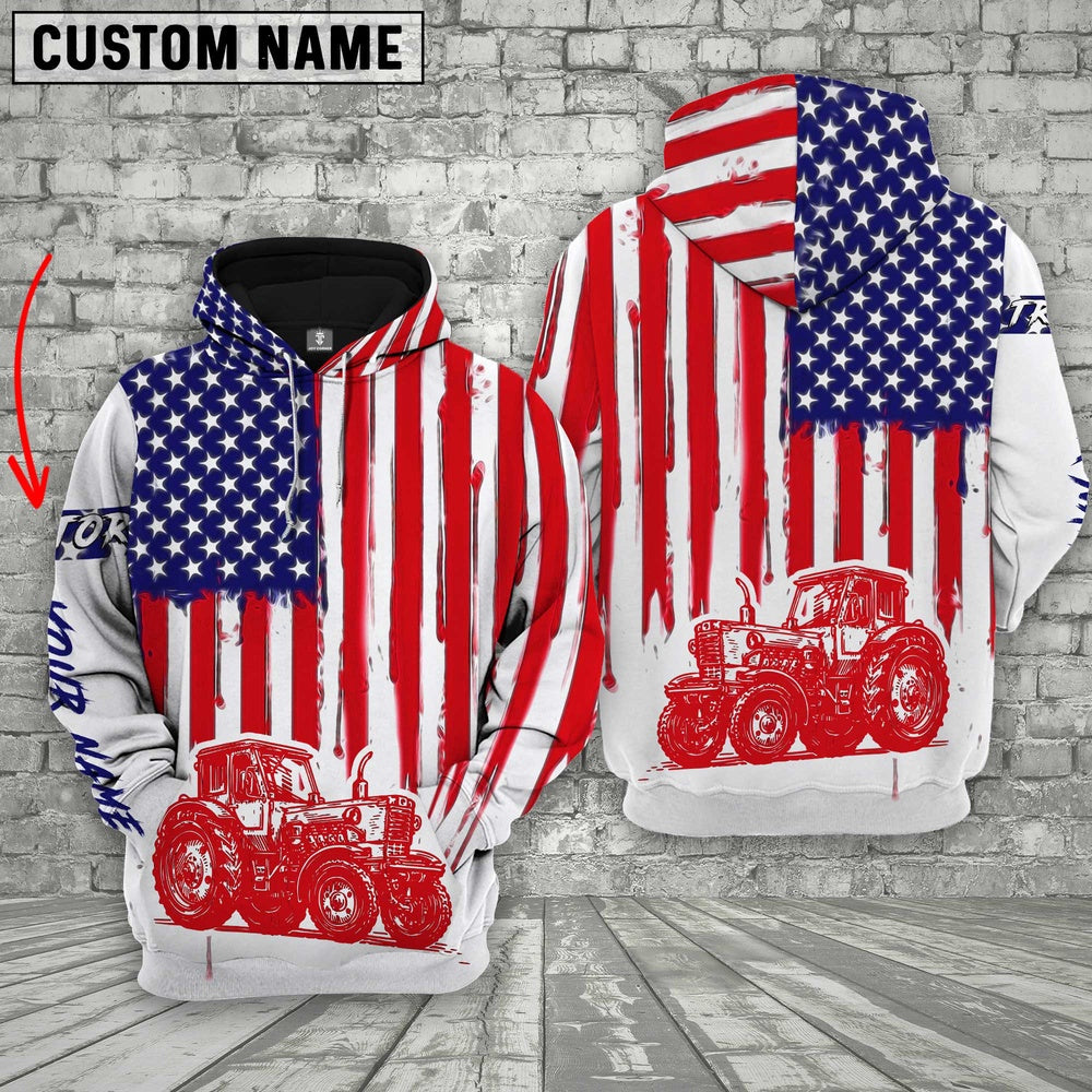 Personalized Name Farm Tractor US Flag Hoodie, Farmer Hoodie, Custom Farm Shirts, Farmer T Shirt