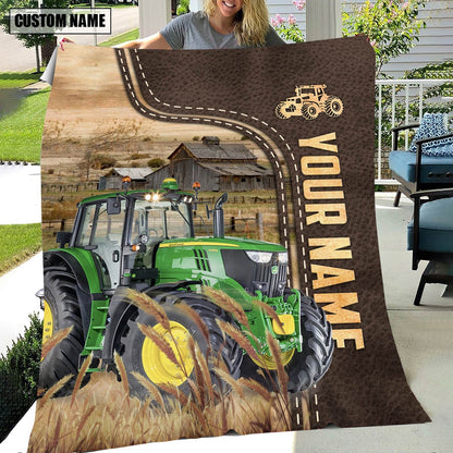 Personalized Name Farm Tractors Leather Pattern Blanket, Farm Blanket, Farm Animal Blanket