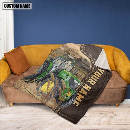 Personalized Name Farm Tractors Leather Pattern Blanket, Farm Blanket, Farm Animal Blanket