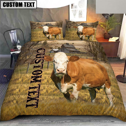 Personalized Name Fleckvieh Cattle On The Farm Bedding Set, Farm Bedding Set, Farmhouse Bedding Set