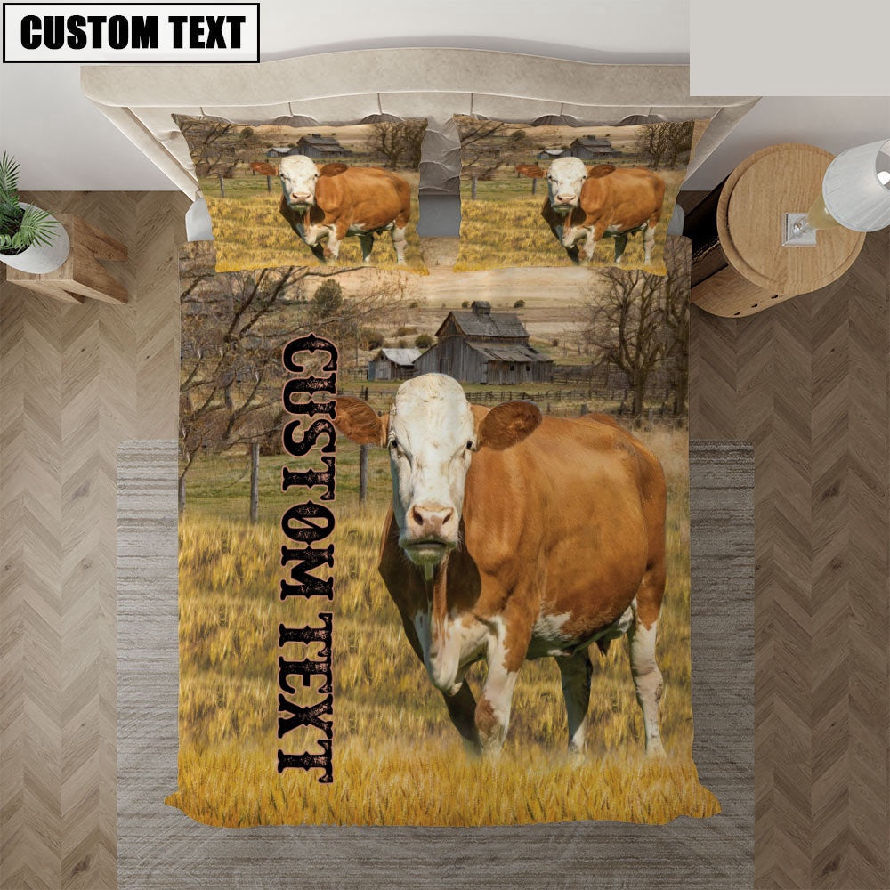 Personalized Name Fleckvieh Cattle On The Farm Bedding Set, Farm Bedding Set, Farmhouse Bedding Set