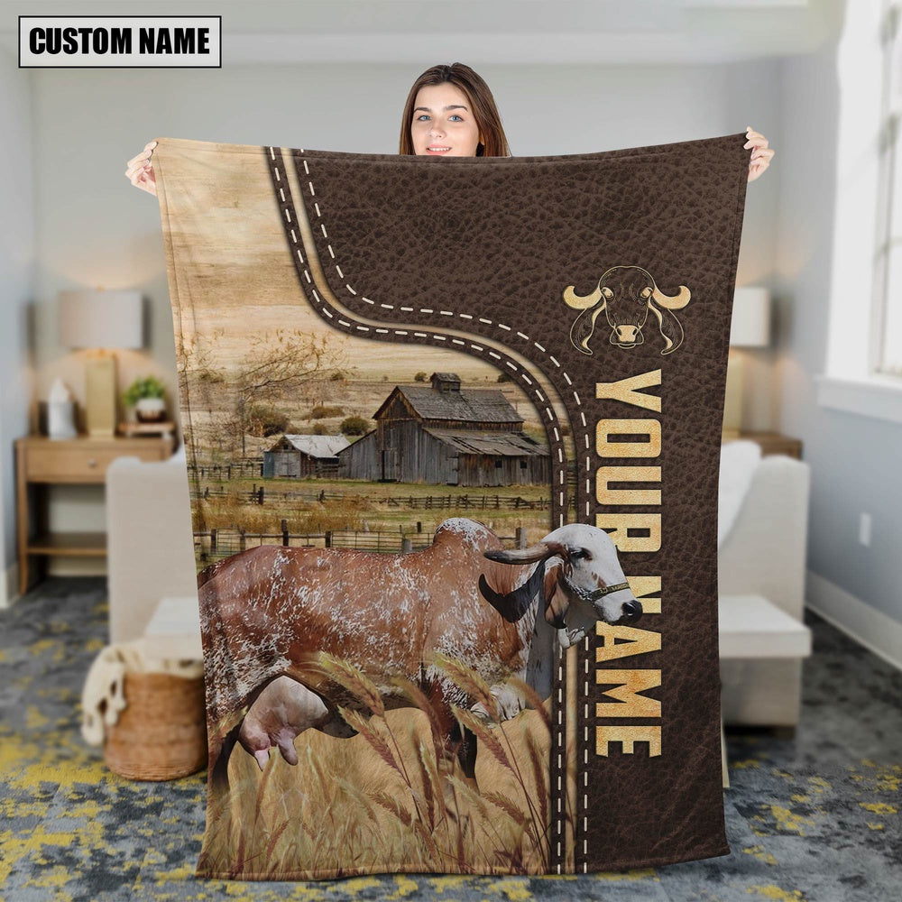 Personalized Name GYR Cattle Leather Pattern Blanket, Farm Blanket, Farm Animal Blanket