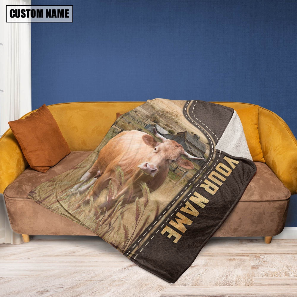 Personalized Name Gelbivieh Leather Pattern Blanket, Farm Blanket, Farm Animal Blanket
