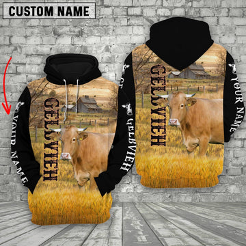 Personalized Name Gelbvieh Cattle On The Farm All Over Printed 3D Hoodie, Farmer Hoodie, Custom Farm Shirts, Farmer T Shirt