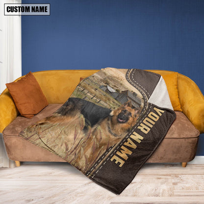 Personalized Name German Shepherd Leather Pattern Blanket, Farm Blanket, Farm Animal Blanket