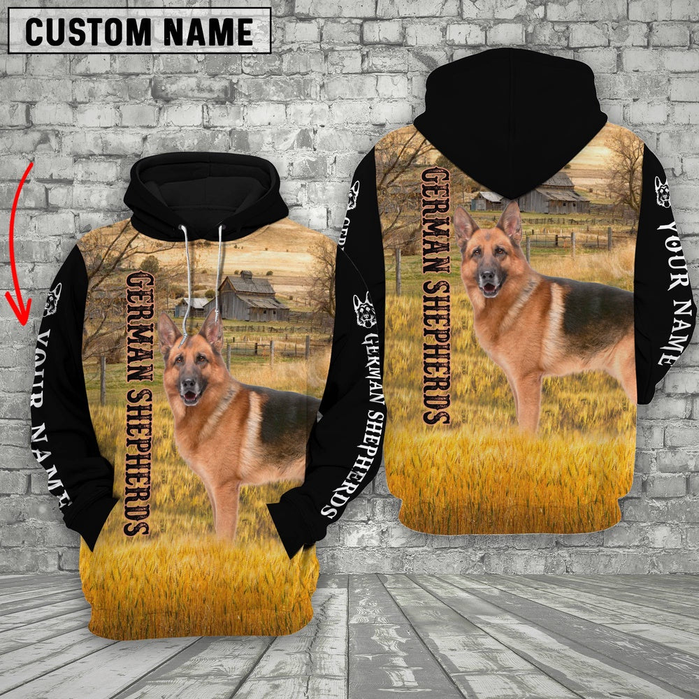 Personalized Name German Shepherds On The Farm All Over Printed 3D Hoodie, Farmer Hoodie, Custom Farm Shirts, Farmer T Shirt