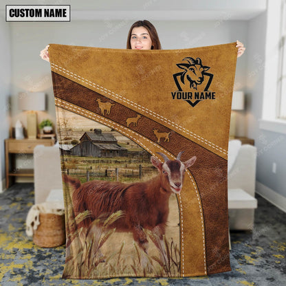 Personalized Name Goat Brownie Background Blanket, Farm Blanket, Farm Animal Blanket