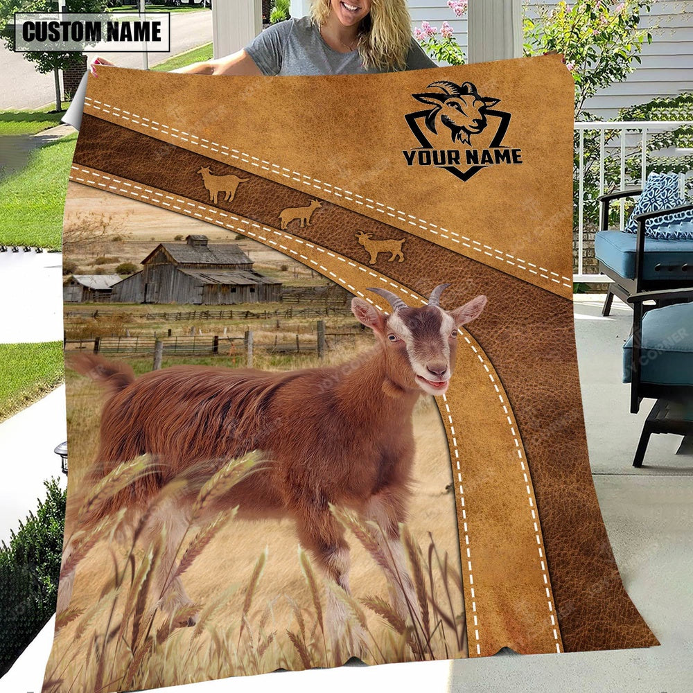 Personalized Name Goat Brownie Background Blanket, Farm Blanket, Farm Animal Blanket