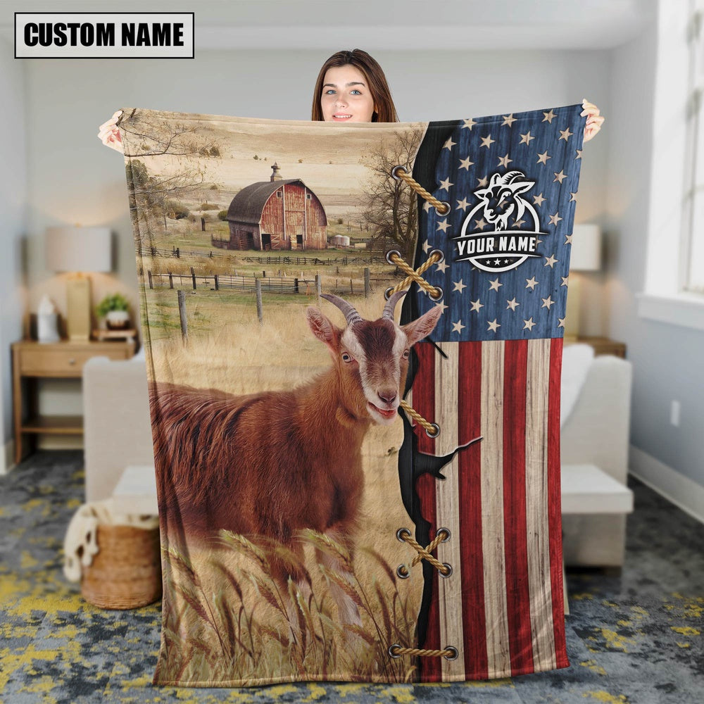 Personalized Name Goat Flag Vintage Blanket, Farm Blanket, Farm Animal Blanket